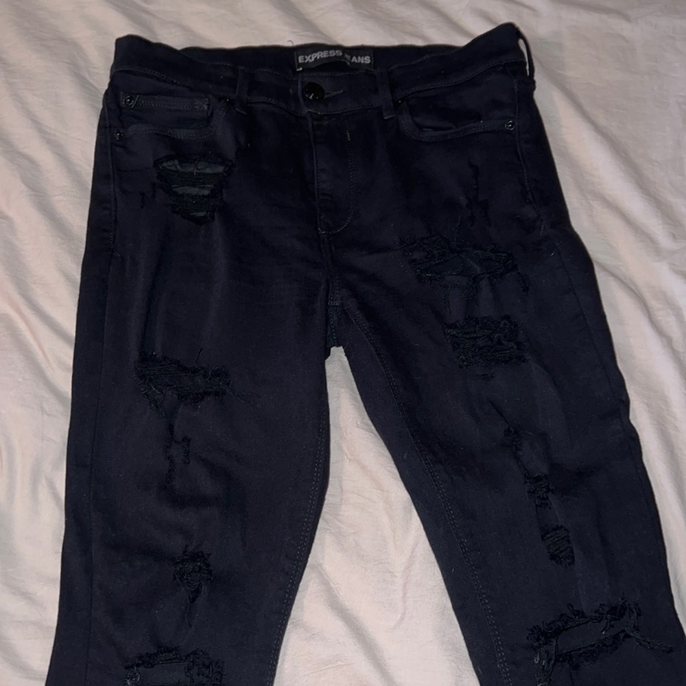 Express skinny black denim distressed jeans